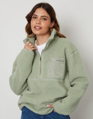 Teexe Women's Sage Half Zip Borg Fleece