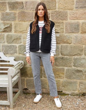 Teexe Women's Black Reversible Fleece Borg Gilet