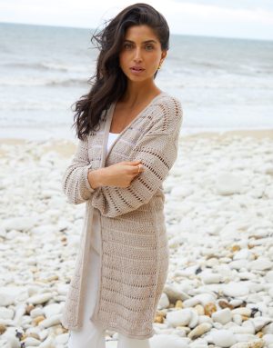 Teexe Women's Stone Longline Crochet Cardigan