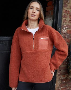 Teexe Women's Rust Half Zip Borg Fleece
