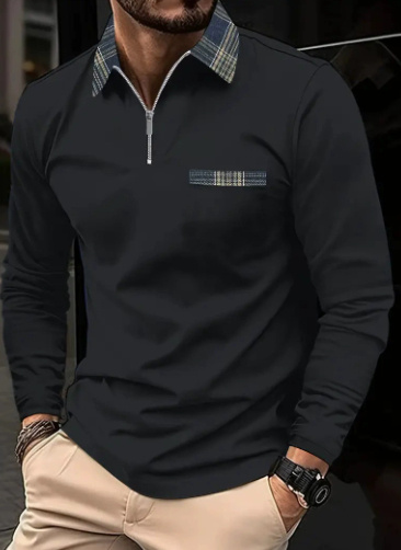 Teexe | Men’s Leisure Plaid Lapel Long Sleeve Polo Shirt - Image 5