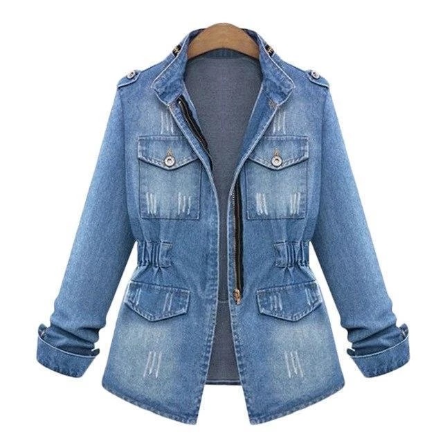 Teexe | Women blue long sleeve slim fit Denim Jacket