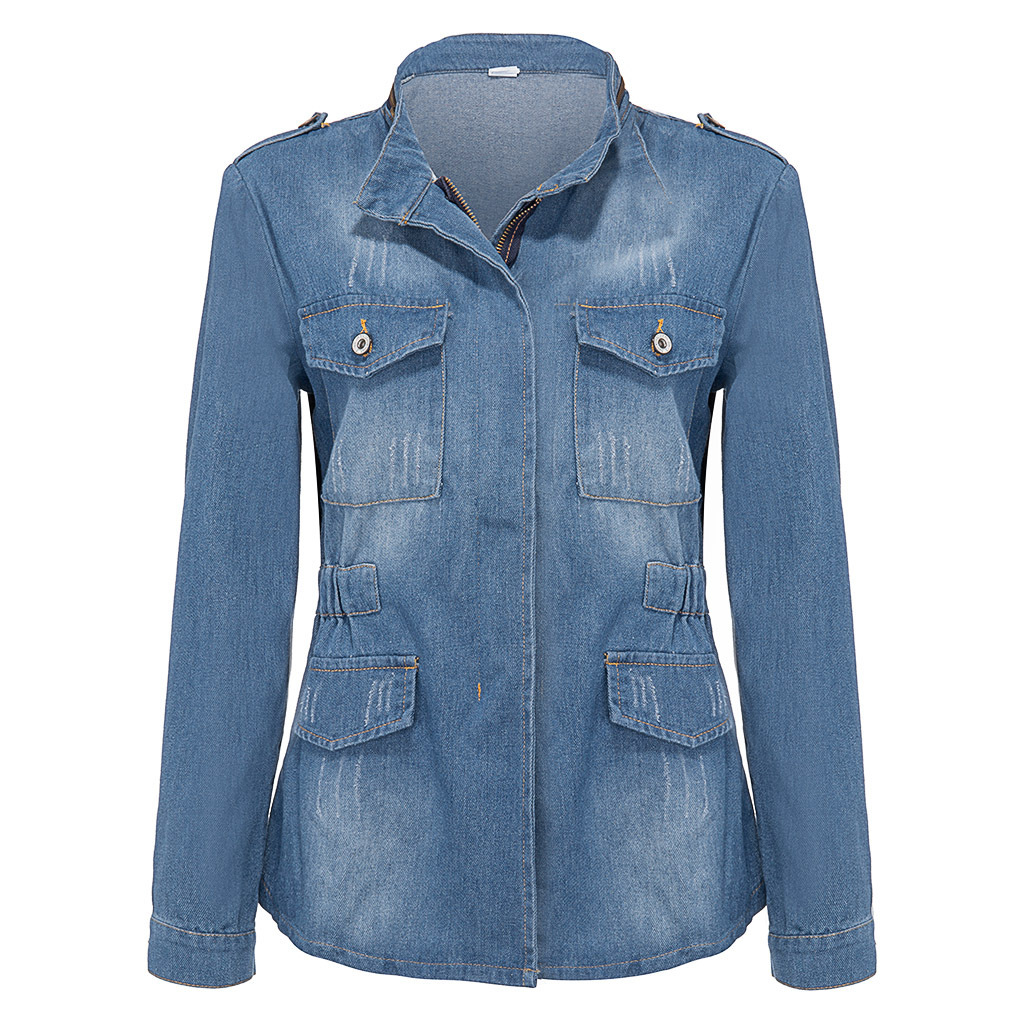 Teexe | Women blue long sleeve slim fit Denim Jacket - Image 3