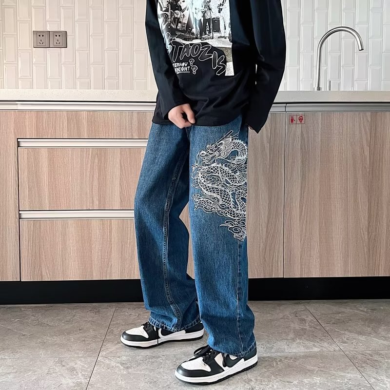 Teexe | Men’s Loose-Fit Embroidered Casual Jeans - Image 2