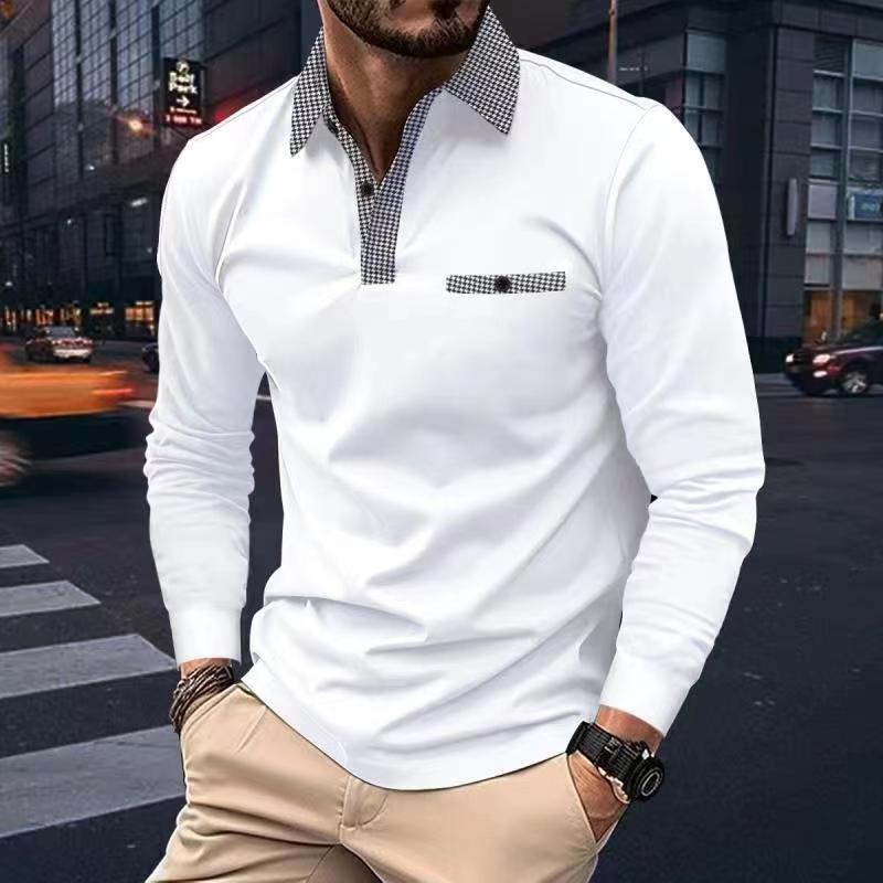 Teexe | Men’s Leisure Plaid Lapel Long Sleeve Polo Shirt