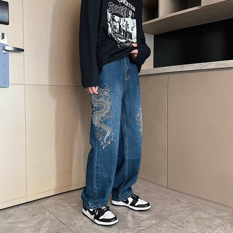 Teexe | Men’s Loose-Fit Embroidered Casual Jeans